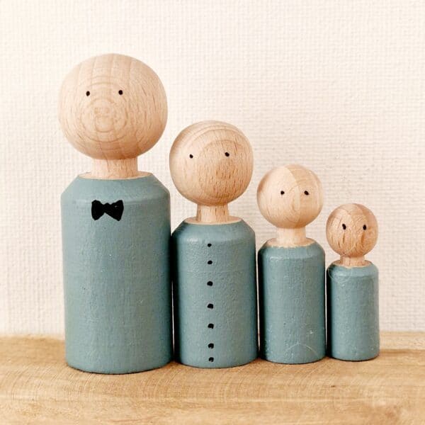 Houten poppetje man/jongen BLAUW - GRIJS