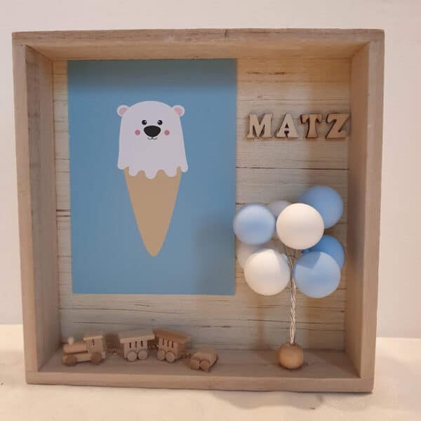 Houten kader 20X20 met trein en ballonnetjes