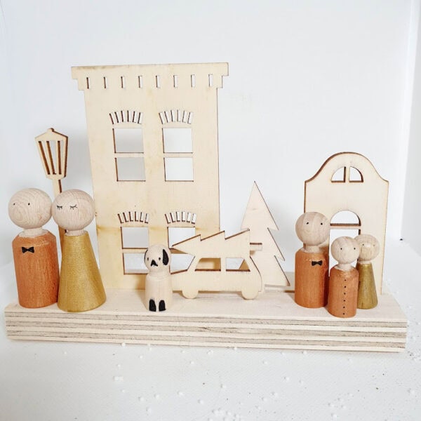 Kersttafereel op houten plateau (5x20)