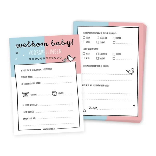 Babyshowerkaarten BLAUW - ROSE 20 stuks - Afbeelding 2