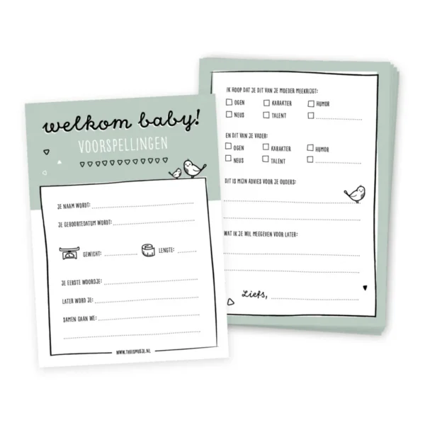 Babyshower invulkaarten GROEN 20 stuks - Afbeelding 2