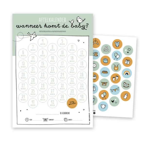 Aftelkalender "Wanneer komt de baby?" - GROEN - Afbeelding 2