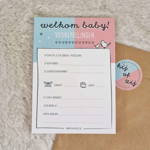 Babyshowerkaarten BLAUW - ROSE 20 stuks