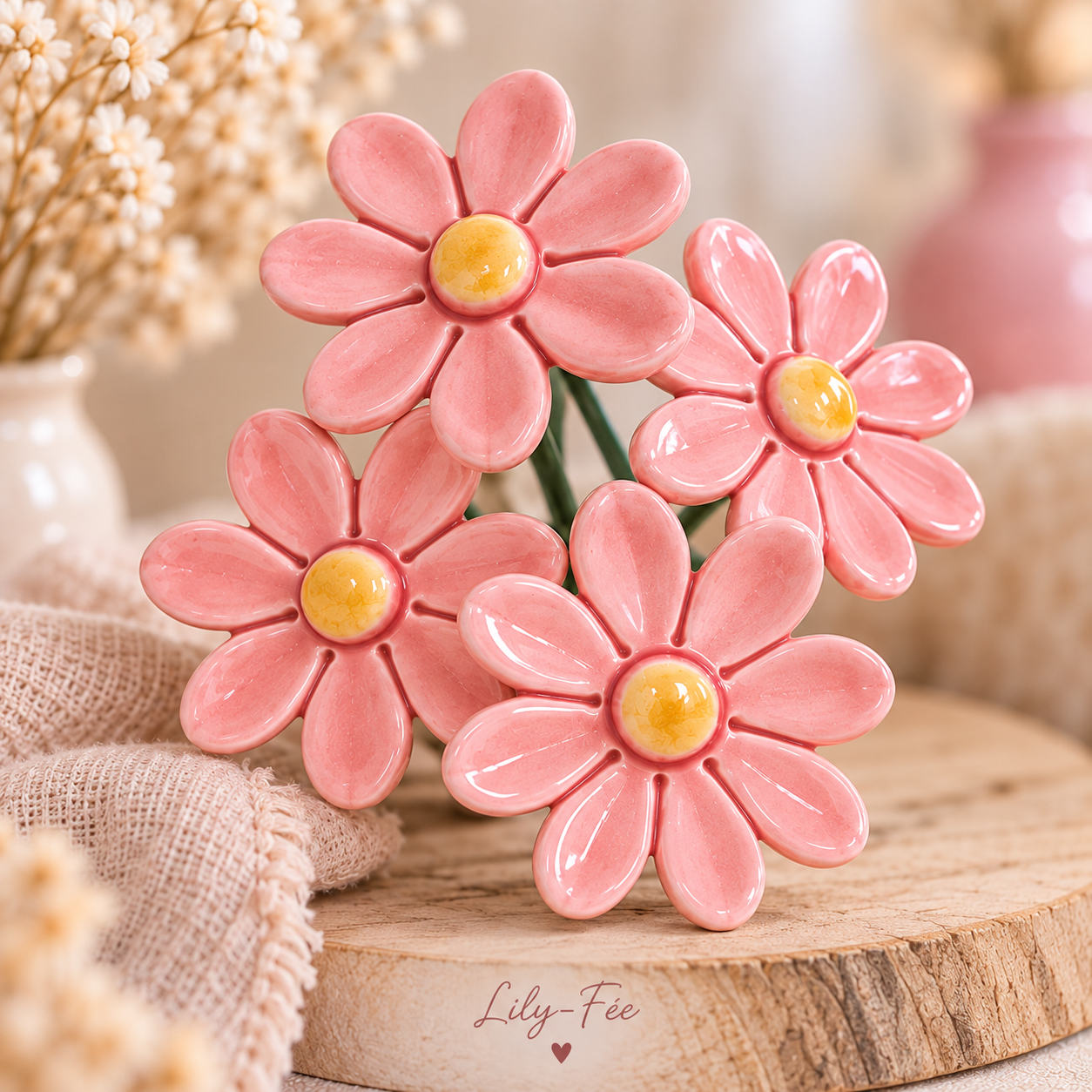 Bloem in keramiek - Madeliefje ROSE op prikker